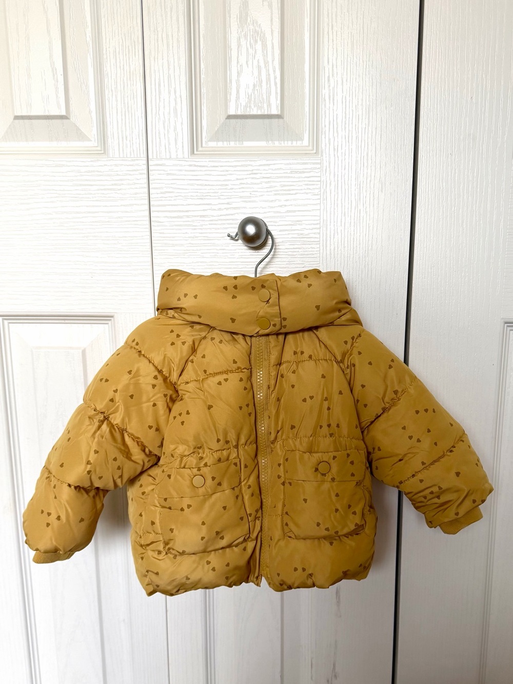 Zara Mustard Puffer Coat with Hood and Pocket Details